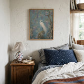 White Egret Wisteria Chinoiserie Poster ポスター