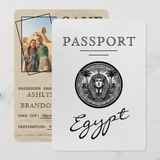 White Egypt Passport Wedding Save the Date セーブザデート (正面/裏面)