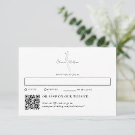 White Elegant Botanical Traditional & QR Code 出欠カード