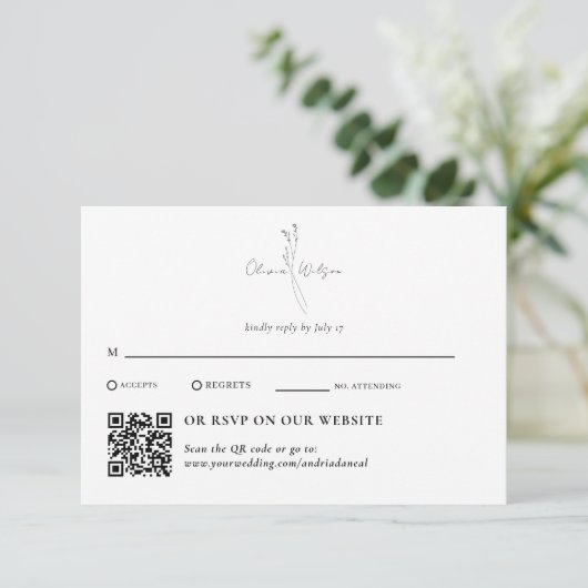 White Elegant Botanical Traditional & QR Code 出欠カード (スタンド正面)