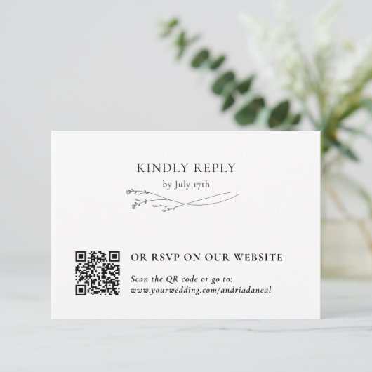 White Elegant Botanical Traditional & QR Code 出欠カード (スタンド正面)