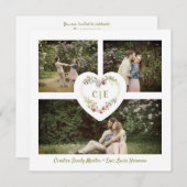 White Elegant Floral Pink Heart 3 Photos  Wedding 招待状 (正面/裏面)