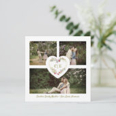 White Elegant Floral Pink Heart 3 Photos  Wedding 招待状 (スタンド正面)