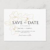 White | Elegant Gold Floral Wedding Save the Date ポストカード (正面)