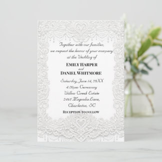 White Elegant Lace Wedding Invitation 招待状
