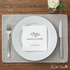 White Elegant Minimalist Botanical スタンダードカクテルナプキン