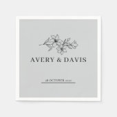 White Elegant Minimalist Botanical スタンダードカクテルナプキン (正面)