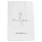 White Elegant Minimalist Botanical ミディアムペーパーバッグ (正面)