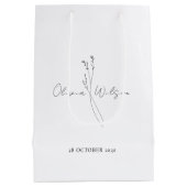 White Elegant Minimalist Botanical ミディアムペーパーバッグ (裏面)