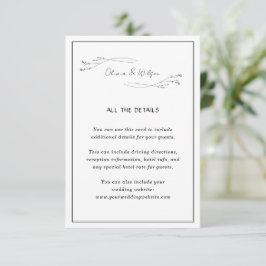 White Elegant Minimalist Botanical Wedding Details エンクロージャーカード