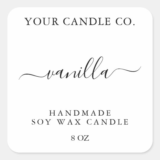 White Elegant Minimalist Candle Label スクエアシール (正面)