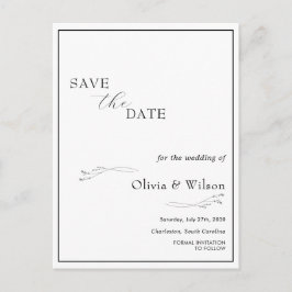 White Elegant Minimalist Wedding Save the Date ポストカード