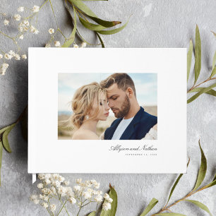 White Elegant Modern Simple Script Photo Wedding ゲストブック