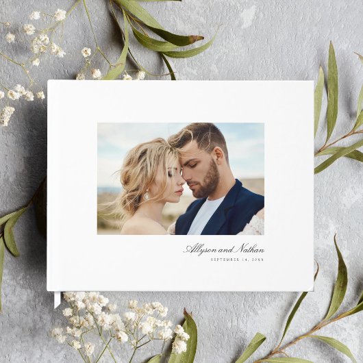 White Elegant Modern Simple Script Photo Wedding ゲストブック