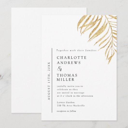 White Elegant Plant Trending Wedding  Einladung 招待状 (正面/裏面)