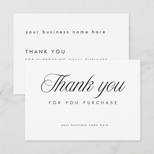 White Elegant Thank You Card Small Business  サンキューカード (正面/裏面)