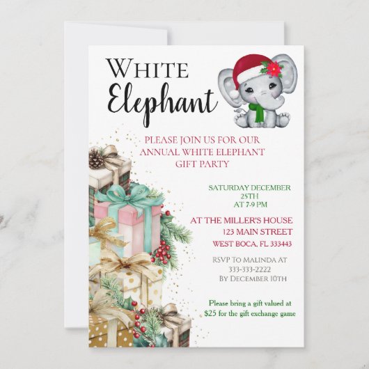 White Elephant Christmas party  招待状 (正面)