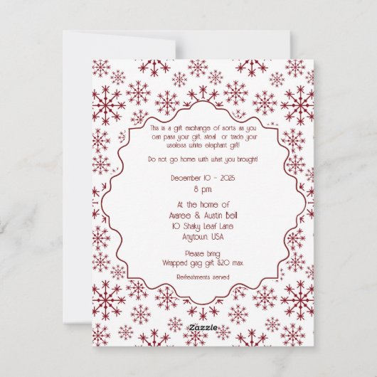 White Elephant Christmas Party Invitation シーズンカード (裏面)