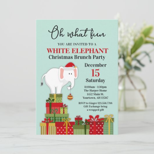 White Elephant Gift Exchange Holiday Invitation 招待状 (スタンド正面)