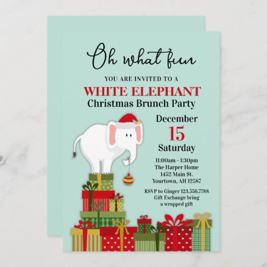 White Elephant Gift Exchange Holiday Invitation 招待状 (正面/裏面)