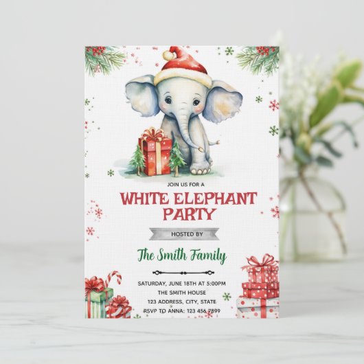 White Elephant Gift Exchange Invitation 招待状 (スタンド正面)
