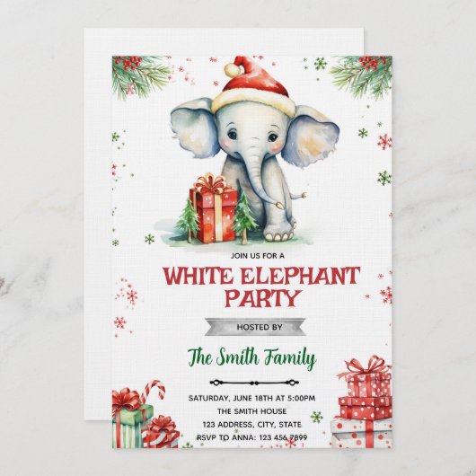 White Elephant Gift Exchange Invitation 招待状 (正面/裏面)