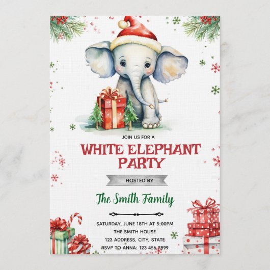 White Elephant Gift Exchange Invitation 招待状 (正面)