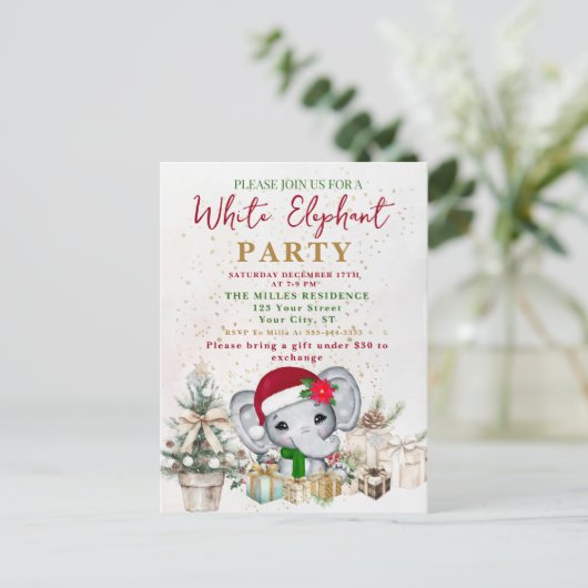 White Elephant Gift Exchange Party ポストカード (スタンド正面)