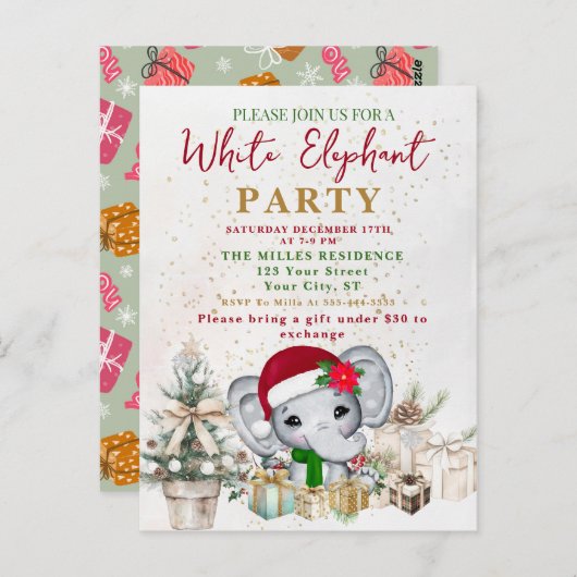 White Elephant Gift Exchange Party ポストカード (正面/裏面)