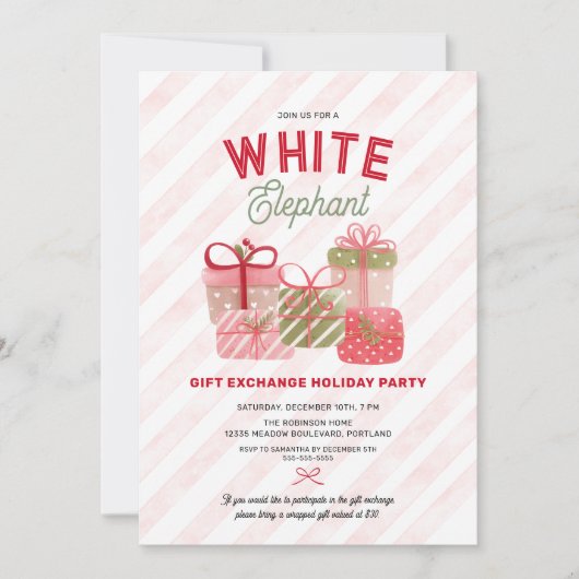 White Elephant Holiday Gift Exchange Party 招待状 (正面)