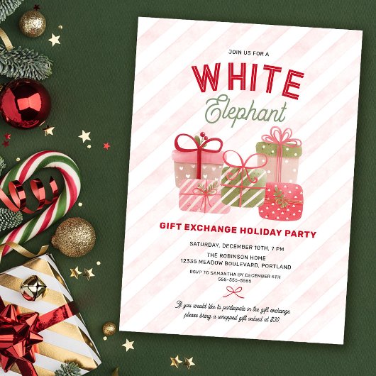 White Elephant Holiday Gift Exchange Party 招待状