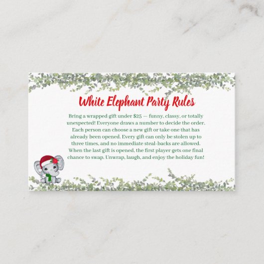 White Elephant Party Rules Card | Funny & Elegant エンクロージャーカード (正面)