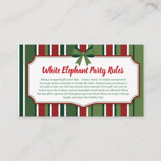White Elephant Party Rules Card | Funny & Elegant  エンクロージャーカード (正面)