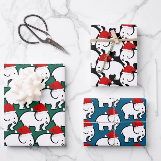 White Elephant Santa Hat Design Wrapping Paper ラッピングペーパーシート (正面)