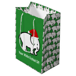 White Elephant with Santa Hat Design Gift Bag ミディアムペーパーバッグ