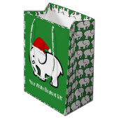 White Elephant with Santa Hat Design Gift Bag ミディアムペーパーバッグ (裏面アングル)