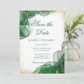 White Emerald Green Gold Marble Save The Date Card 招待状 (スタンド正面)