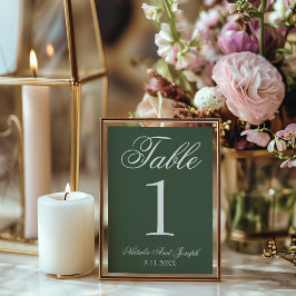 White Emerald Green Old Money Wedding Table Number 招待状