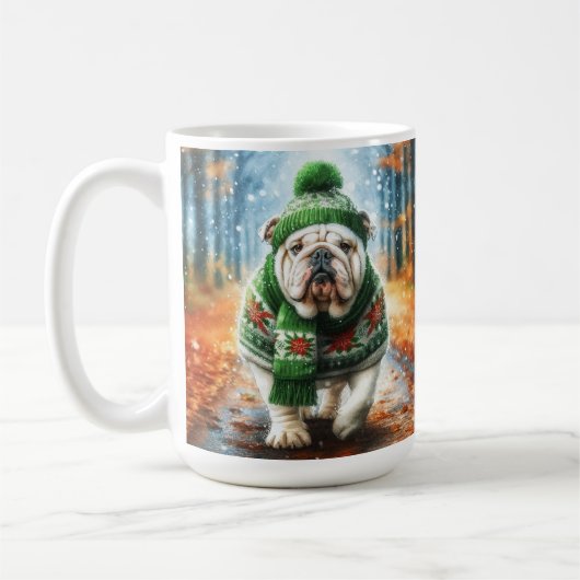 White English Bulldog Christmas Coffee Cup コーヒーマグカップ (左)