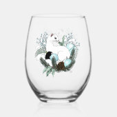White Ermine Blue Christmas Snowflakes ステムなしワイングラス (正面)