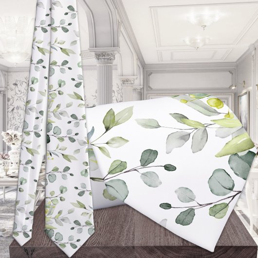 White Eucalyptus Greenery Wedding ネクタイ