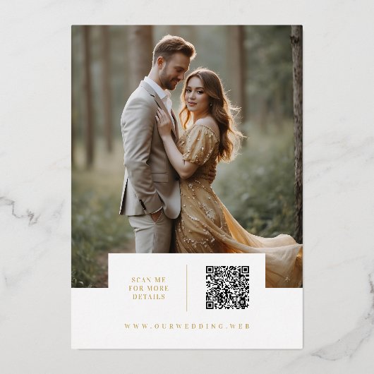 White Exquisite Simple Wedding Botanical Monogram 箔招待状 (裏面)