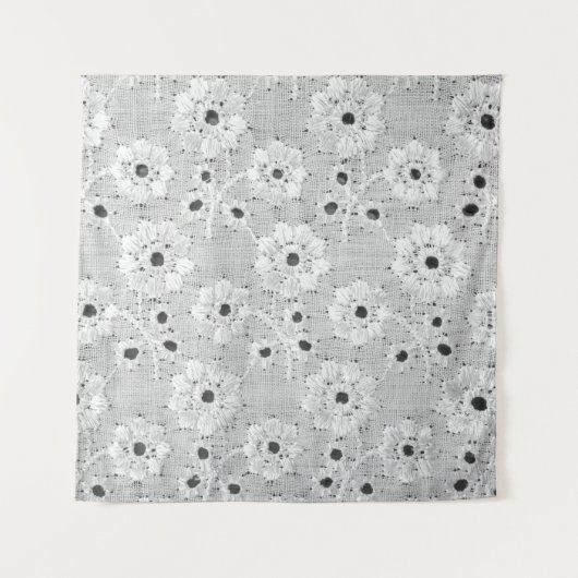 White fabric fine lace texture with elegance seaml タペストリー (正面)