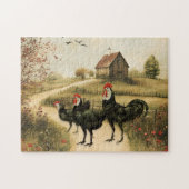 White Faced Black Spanish Bantam Roosters Chickens ジグソーパズル (横)