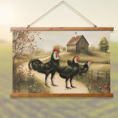 White Faced Black Spanish Bantam Roosters Chickens 吊り下げ型タペストリー