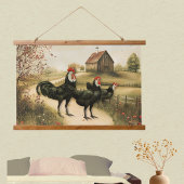 White Faced Black Spanish Bantam Roosters Chickens 吊り下げ型タペストリー