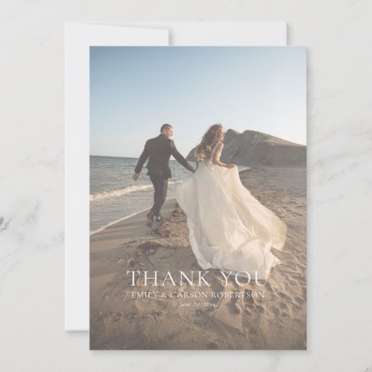 White Faded Photo Bride & Groom Monogram Wedding サンキューカード (正面)