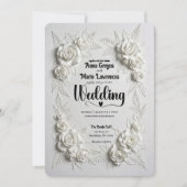 White Faux Bas Relief Floral Wedding Invitation 招待状 (正面)