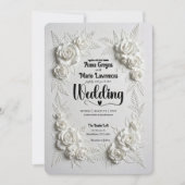 White Faux Bas Relief Floral Wedding Invitation 招待状 (正面)