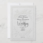 White Faux Embossed Floral Relief Formal Wedding  招待状 (正面)
